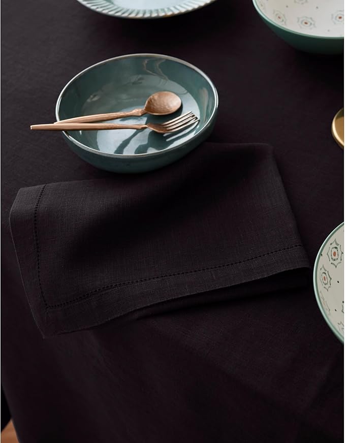 Solino Home Linen Black Tablecloth 70 x 132 Inch - 100% Pure Linen Rectangular Tablecloth - Machine Washable Table Cloth for Spring - Sonoma