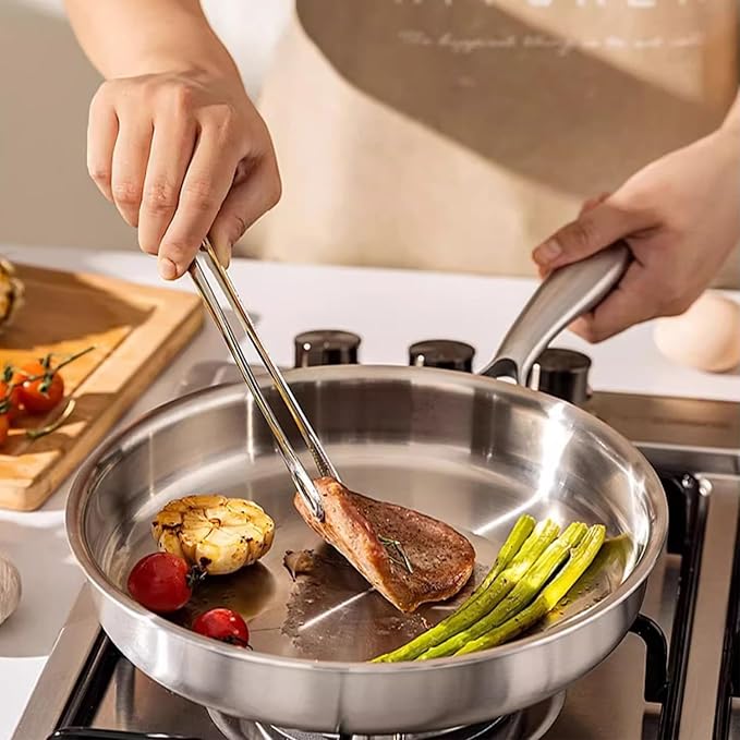 Stainless Steel Frying Pan with 5-Ply stainless steel Professional Cookware Durable Versatile Even Heating Dishwasher SafeSafe (8.5inch)