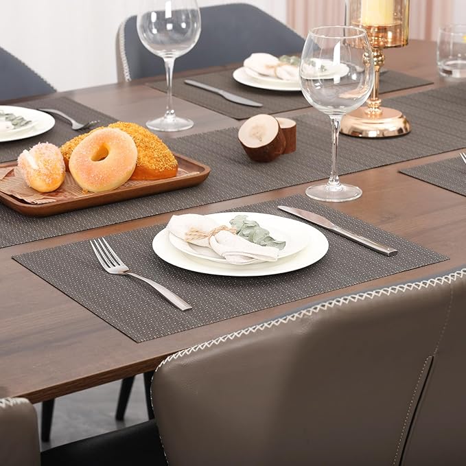 Myir JUN Placemats Set of 8, Vinyl Woven Placemats Place Mats Indoor Set of 8 Washable Table Mats Non-Slip Place mats for Dining Table (Dark Gray, Set of 8)