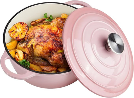 3 Quart Dutch Oven Enameled Cast Iron with Lid - Big Dual Handles - Oven Safe up to 500째F - Classic Round Pot for Versatile Cooking Pink