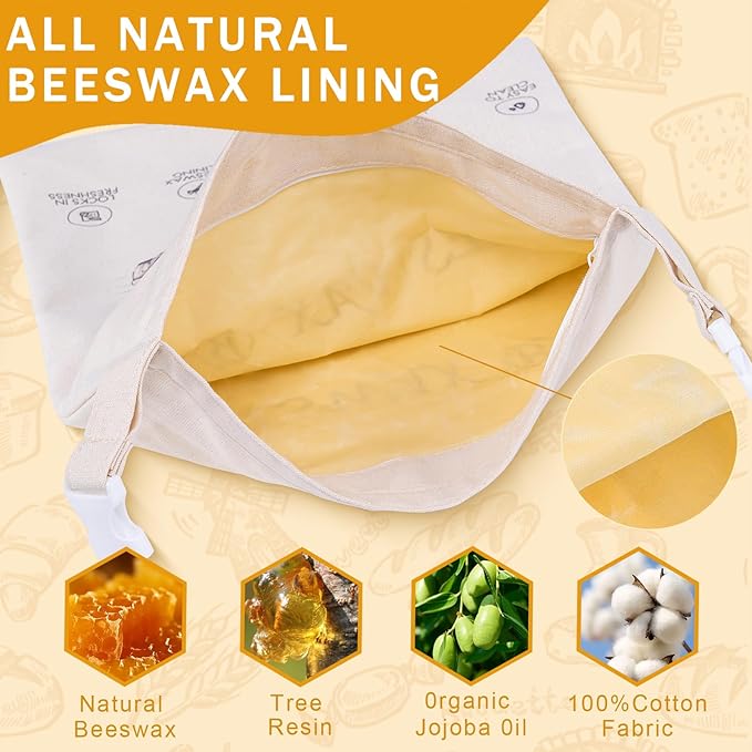 2-Pack Reusable Beeswax Bread Bags for Sourdough & Homemade Bread竊똂otton Waxed Bags Keeps Fresh Longer(Amber Wheat)