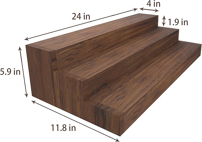 Liquor Bottle Stand - 24 Inch 3 Tier Liquor Bar Bottle Display Shelf, Holds 18 Bottles, Real Wood, No Installation Required (Dark Walnut)