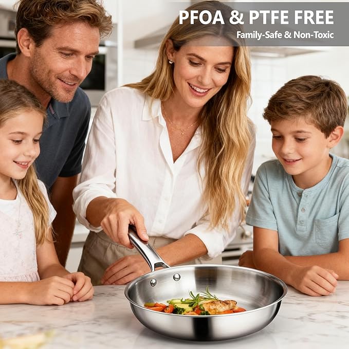 Bonnlo 3 Pieces Cookware Set, 3-Ply Stainless Steel Skillets Set, Non-Toxic Kitchen Set, Oven & Dishwasher Safe, Induction Cooking Set, PFOA & PTFE Free, Compatible for All Cooktops