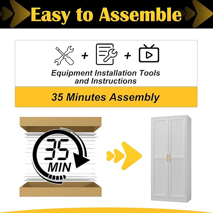 Kitchen Pantry Cabinet,71?쓂hite Metal Pantry Storage Cabinet with Doors and 4 Adjustable Shelves,Kitchen Cabinet with 2 Gold Handles,Tall Cabinet for Livingroom,Pantry, Bathroom,Kitchen