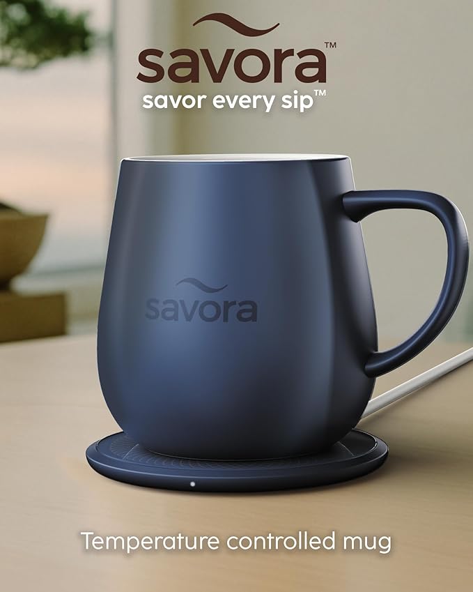 12oz Heated Coffee Mug | Barista?셲 Choice | Exclusive Wireless IntelliHeat Pad | Temperature Control Maintains 135째F | Hand-Crafted Ceramic Mug & Lid | Great for Tea Drinkers | Backed for Life - Blue