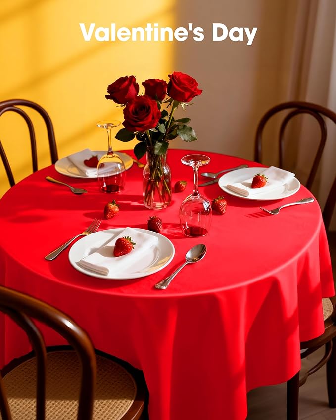 Pureegg Plastic Table Cloth Disposable 12 Pack, 84'' Round Table Cloths, Valentines Day, Thanksgiving, Christmas Decorations, Fall Tablecloths, Round, Plastic Cover, Leakproof & Sturdy, Red