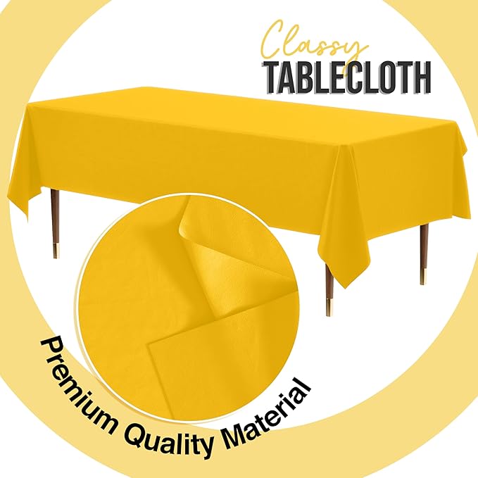 Exquisite 66% Thicker Premium Plastic Table Cloth Rectangle Table Cover 0.5 Mil 24 Pack Yellow Table Cloth 54 Inch x 108 Inch Disposable Tablecloth Won't Tear Easily Like Cheap Thin Brands
