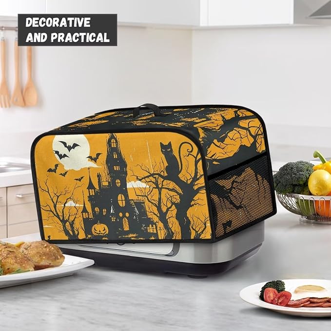 Halloween Haunted House Slow Cooker Cover Slow Cooker Dust Cover Small Appliance Covers for Kitchen Slow Cooker Dust Cover with Pocket for Accessories