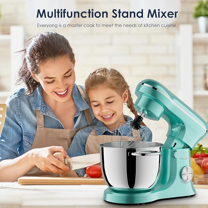 6QT & 5QT Dual Bowls Stand Mixer, 10-Speed Tilt-Head Food Mixer with Electronic Timer for 4 to 6 family, Dough Mixer with Stainless Steel Bowls, Dough Hook, Flat Beater, Whisk included,Blue