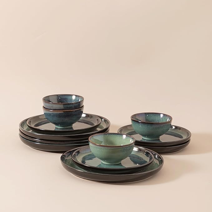 Dinnerware sets plates and bowls sets modern plates,Ceramic Dinnerware Sets,12 Pieces Porcelain Lightweight Plates,Scratch Resistant Dish Set (style - 7, 4 - Set (12pcs))