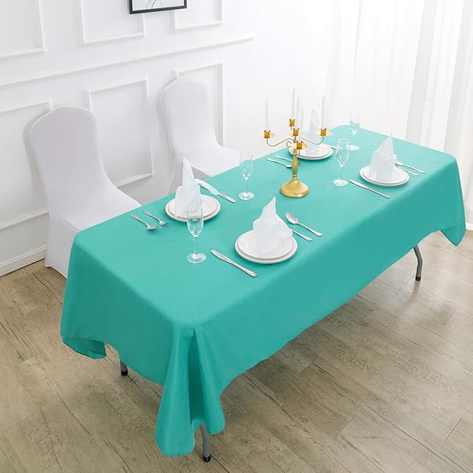 Cupuamon Rectangle Tablecloth 90x132 inch Washable Polyester Fabric Table Cloth for Wedding Party Dining Banquet Decoration（90x132, Turquoise）