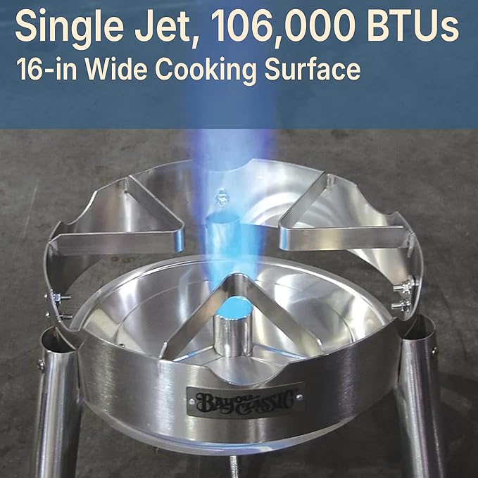 Bayou Classic KDS-982 Stainless Steel Steamer Kit Features 82-qt Stainless Stockpot with Lid, Steam Basket with Helper Handle, Single Jet 106,000 BTU Burner, 10-psi Pre-Set Regulator and 60-in Hose