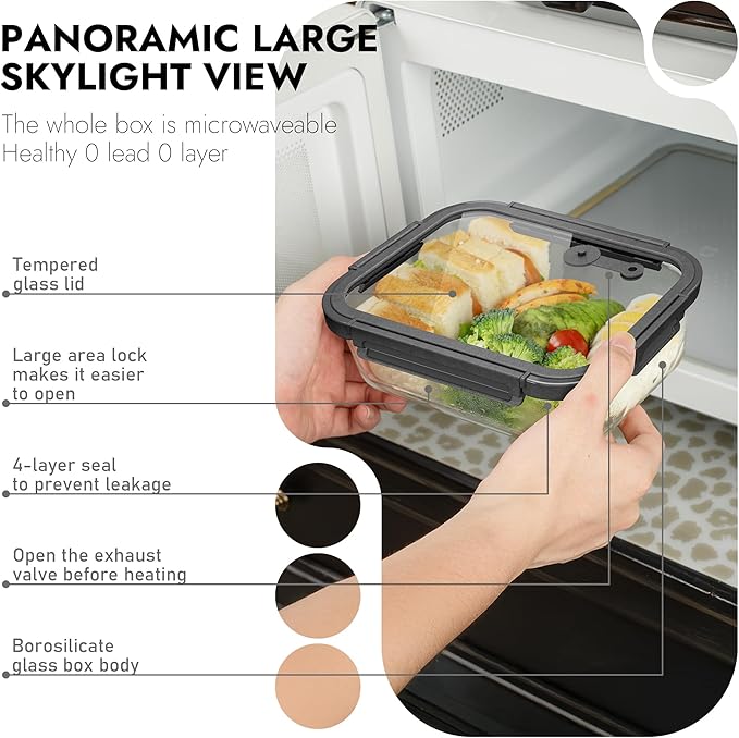 10-Pack Glass Food Storage Containers with Tempered Lids ??Borosilicate, Airtight, Oven-Safe (-4째F~950째F), BPA-Free, 4.4 & 1.6 Cup, Leak-Proof, Dishwasher Safe (Gray)