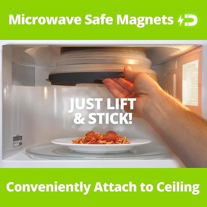 HOVER COVER Magnetic Microwave Splatter Cover with High Power, Strongest Magnetic Grip, Collapsible 12-Inch BPA-Free Food Lid, Vented Plate Guard, Dishwasher Safe, Space-Saving Storage - Gray, 2-Pack