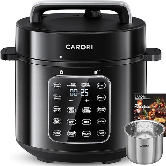 9-in-1 Electric Pressure Cooker 6 Qt, Stainless Steel Inner Pot, Programmable 12 Multi-Function Cooker with Safe Vent Design, Rice Cook, Slow Cook, Saut챕, Warmer & Sterilizer, Black