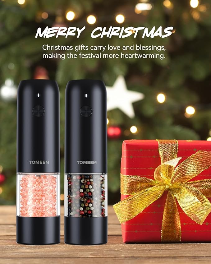 TOMEEM Electric Salt and Pepper Grinder Set with LED Lights ??Rechargeable Automatic Pepper and Salt Mill with 6 Adjustable Coarseness for Kitchen, BBQ & Gifts