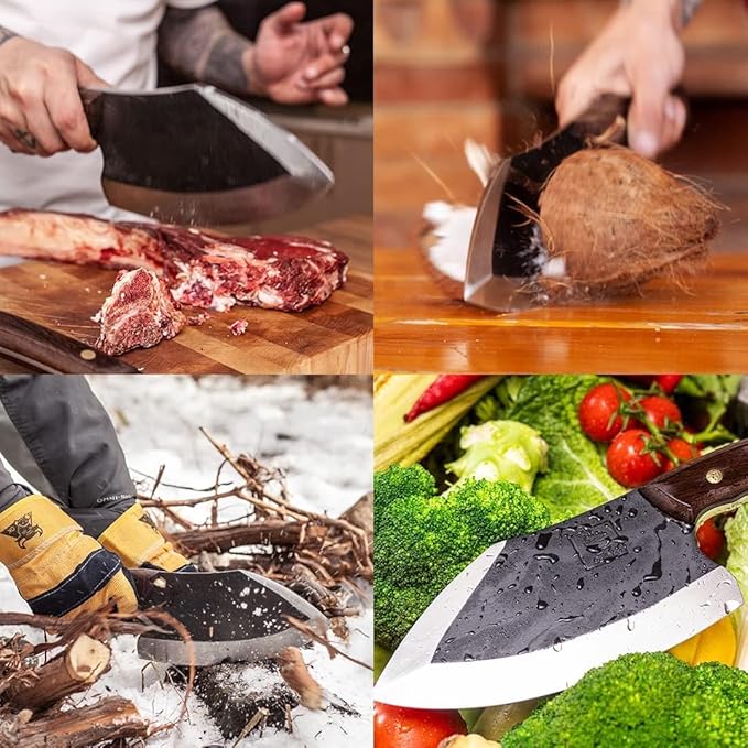 COOLINA Alpha Duo Knife Set - Lixy Cleaver & Tungsten XL Chef Knife, Hand-Forged High-Carbon Steel, Razor-Sharp, Full Tang, Ergonomic Handle