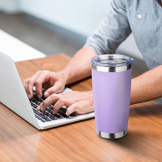 ATIKZHE 20oz Tumbler with Straw and Brush, Stainless Steel Vacuum Insulated tumbler, Double Wall Insulated Coffee Tumbler for Outdoor, Home, Travel,Office (Lilac,1pcs)