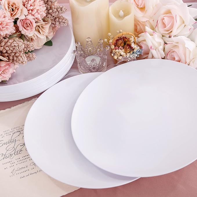 Hioasis 100pcs White Plastic Plates - 10.25 inch White Disposable Dinner Plates,Plastic Dinner Plates,Classy and Elegant Perfect for Wedding & Party