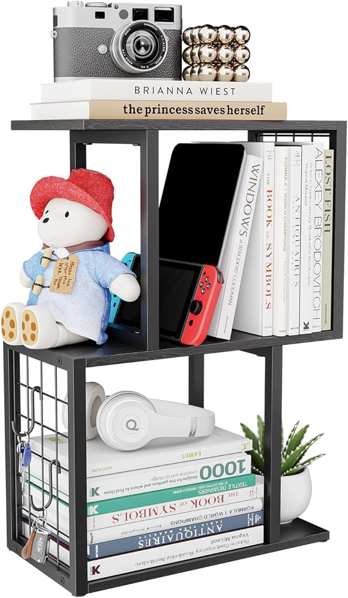 Bookshelf Desk Organizer竊?-Tier Shelf for Top of Desk Workspace Organizers for Office Accessories, Black