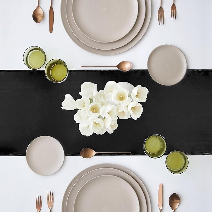 Yblut 10 Pack Satin Table Runner 12 x 108 Inch Long Black Silk Table Runner for Wedding Party Banquet Birthday Decoration