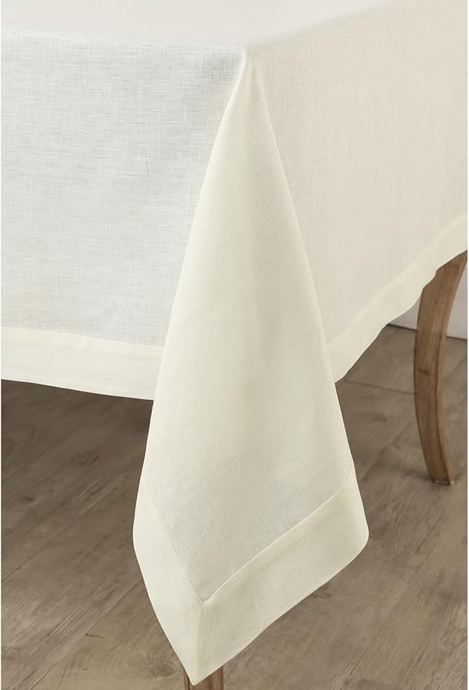 Solino Home Ivory Linen Tablecloth 60 x 144 Inch - 100% Pure Linen Table Cloth for Rectangle Tables - Fete, Machine Washable Tablecloth for Spring, Easter