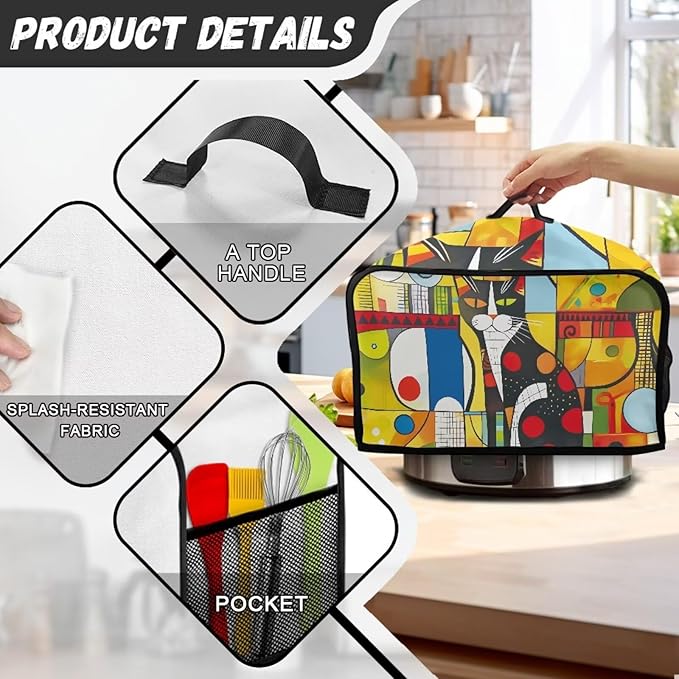 Oval Crock Pot Cover Dust Protection Slow Cooker Cover for Most 6-8 Quart Appliance Abrasion Aesistant Decorate Ktchen Dust Cover for Electric Stew Pot Geometric Abstract Cat