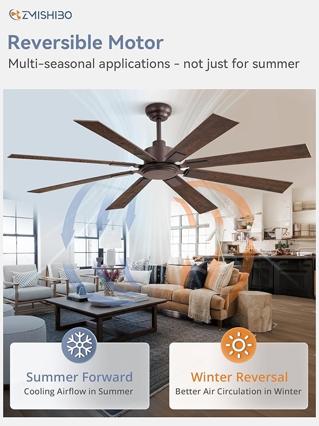 62 Inch Ceiling Fan No Light with Remote Control, 8 Blades Quiet DC Reversible Motor, 6-Speed, Timer, Oil Rubbed Bronze Finish, Indoor Outdoor Ceiling Fans for Patios, Living Room, Garage