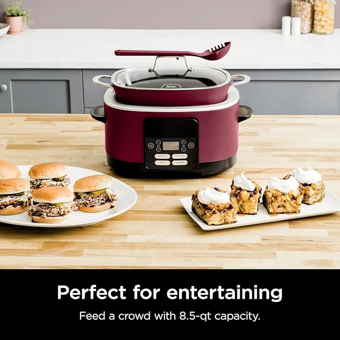 Ninja Foodi PossibleCooker PRO MC1000 8.5Qt Multicooker 8 in 1 Slow Cooker,Warmer, Glass Lid, Integrated Spoon, Nonstick (Cherry)