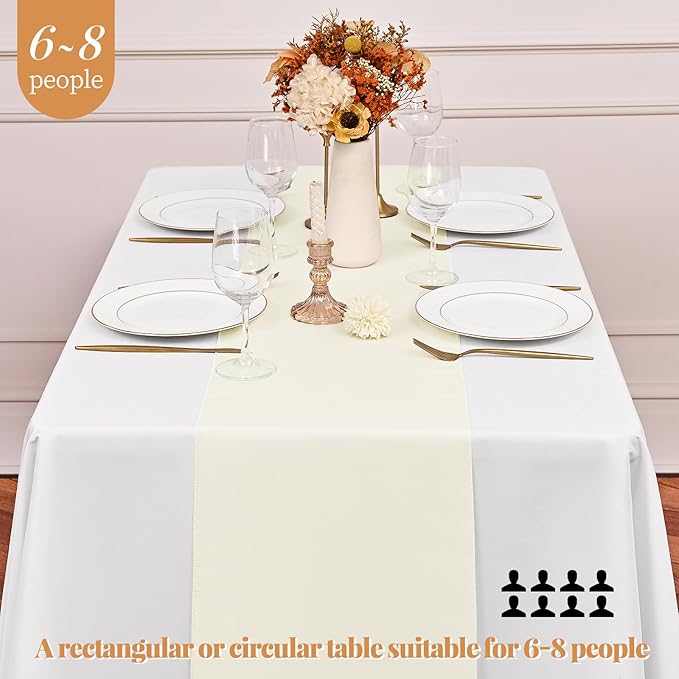12 Pack Ivory Table Runner,Polyester Table Runners,12x108 inch Rustic Farmhouse 9FT Table Runner, Washable and Reusable Table Runners for Wedding Birthday Parties Banquet Table Decorations