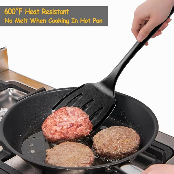 Silicone Spatula Set, 600째F Heat Resistant Silicone Spatula Turner Flipper for Cooking, Non Stick and Non Scratch Kitchen Utensils for Eggs & Pancakes, 4 Pack, Black