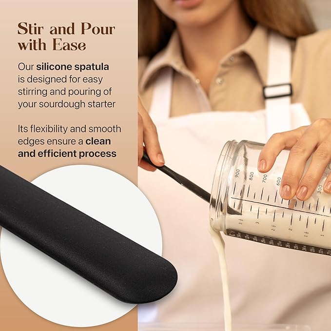 Sourdough Starter Jar Kit, Includes 34 oz Sourdough Starter Jar with Metallic Lid, Silicone Spatula, Feeding Tracker, Extra Thermometer Strips & Breathable Covers ??Sourdough Bread Starter Kit
