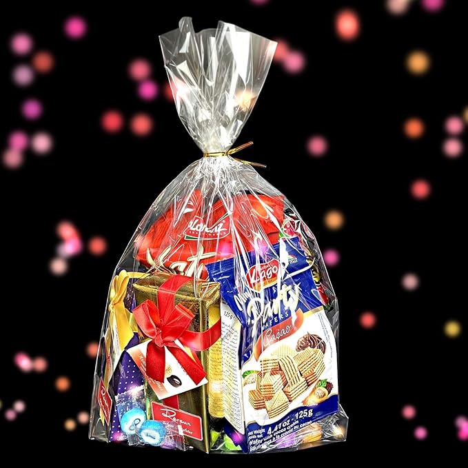 PigPotParty Cellophane Bags 12"x16", 100 Pack Clear Gift Bags, Bottom Gusset for Stand-Up Display, Medium Plastic Cellophane Gift Wrap, Ideal for Large Goodies, Treats, Favors, Mugs, Includes 100 Ties