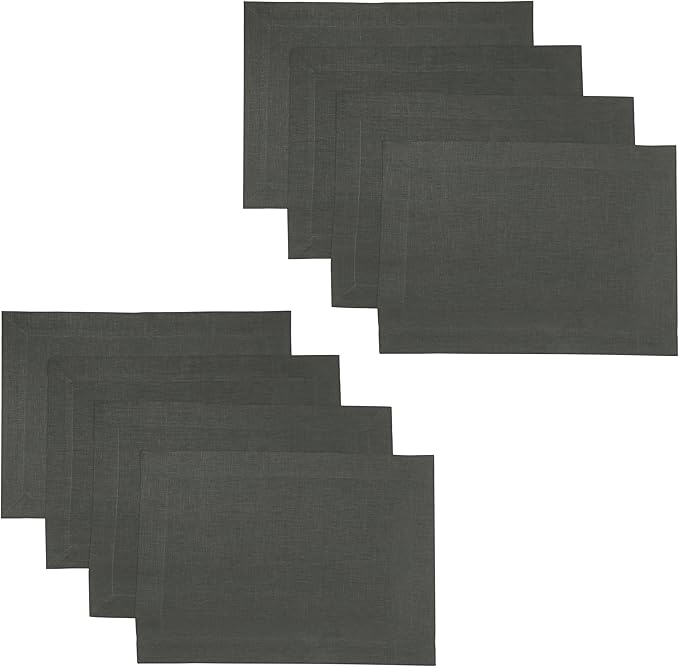 D'Moksha Homes Linen Charcoal Grey Placemats Set of 8-100% Pure Linen Placemats 14 x 19 Inch for Spring, Easter - Handcrafted and Machine Washable