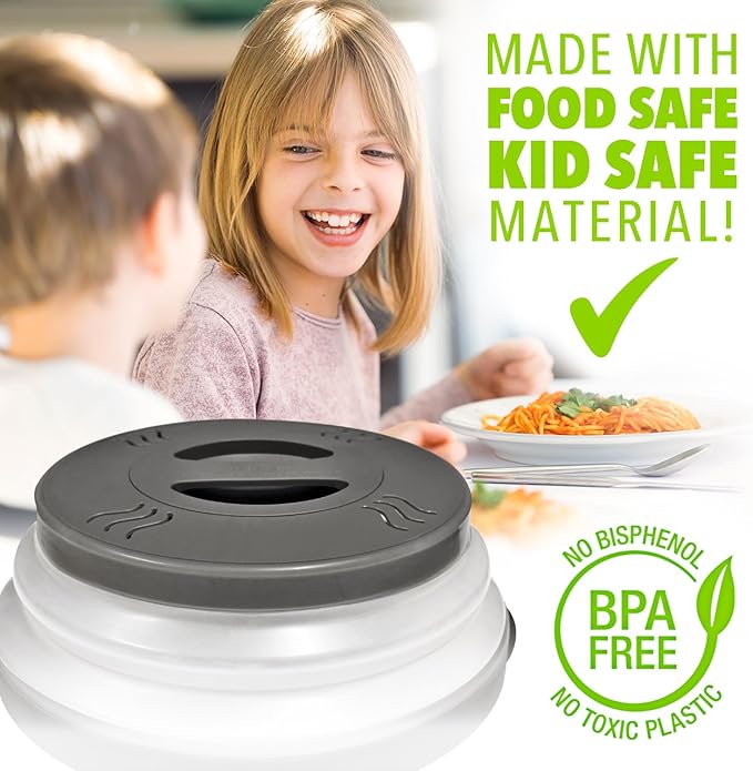 HOVER COVER Magnetic Microwave Splatter Cover with High Power, Strongest Magnetic Grip, Collapsible 12-Inch BPA-Free Food Lid, Vented Plate Guard, Dishwasher Safe, Space-Saving Storage - Gray, 2-Pack