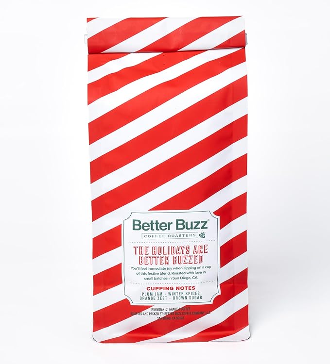 Better Buzz Coffee Roasters Holiday Blend Whole Bean Coffee Medium Roast,12 Ounce (Pack of 1), Small Batch Roasted Arabica Beans, Winter Spices and Brown Sugar Notes