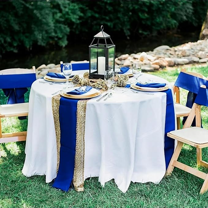 Yblut 10 Pack Satin Table Runner 12 x 108 Inch Long Royal Blue Silk Table Runner for Wedding Party Banquet Birthday Decoration
