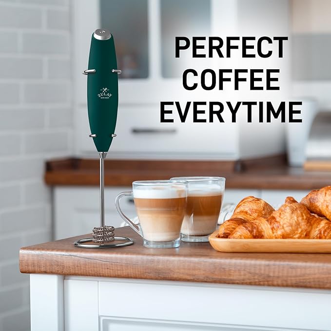 Zulay Kitchen Patented Tornado Triple Whisk Milk Frother with 4 Duracell Batteries ??Handheld Foam Maker for Coffee, Lattes, Matcha & Hot Chocolate ??Rich, Creamy Froth in Seconds