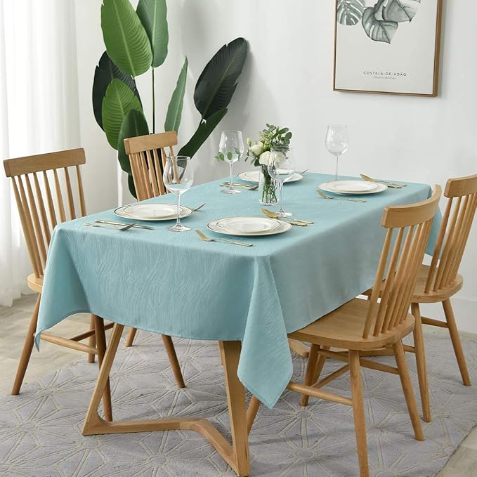 maxmill Square Table Cloth Swirl Design Water Proof Wrinkle Free Spillproof Heavy Weight Soft Tablecloth Decorative Fabric Table Cover for Outdoor and Indoor Square 70 x 70 Inch Turquoise