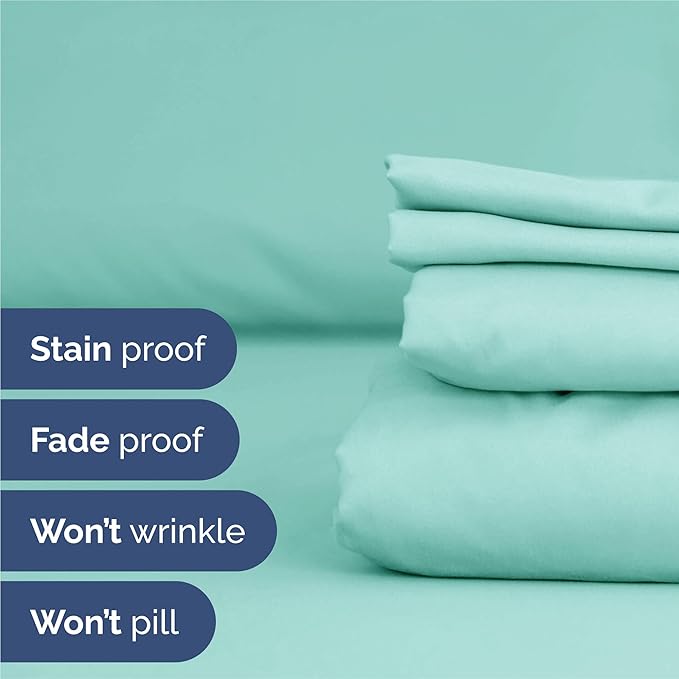 Split King 7 Piece Sheet Set - Cooling and Breathable Bed Sheets - Hotel Luxury Bed Sheets for Women, Men, Kids & Teens - Deep Pockets - Easy Fit - Soft and Wrinkle Free - Split King Spa Blue Sheets
