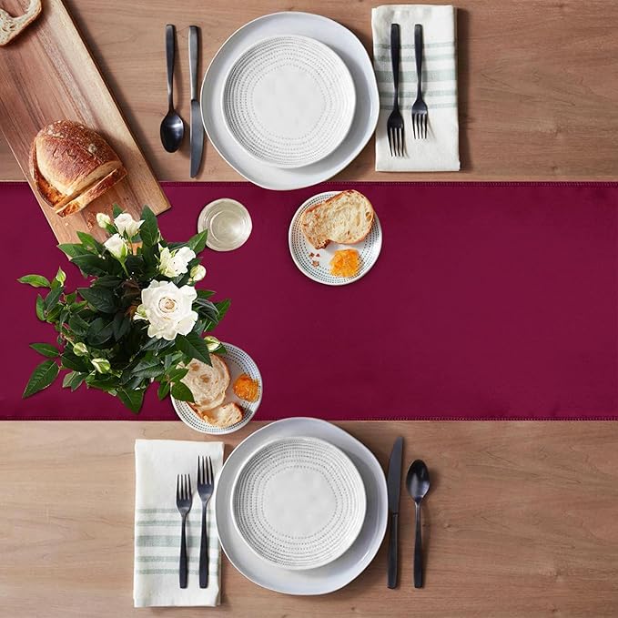 JEVIX 10 Pack Satin Table Runner 12 X 108 Inch Silk Table Runner for Party,Wedding, Birthday, Banquets,Decoration(Burgundy)