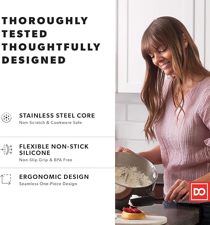 DI ORO Silicone Spatula Set - Rubber Kitchen Spatulas for Baking, Cooking, & Mixing - 600째F Heat-Resistant & BPA Free Silicone Scraper Spatulas for Nonstick Cookware - Dishwasher Safe (3pc, Black)