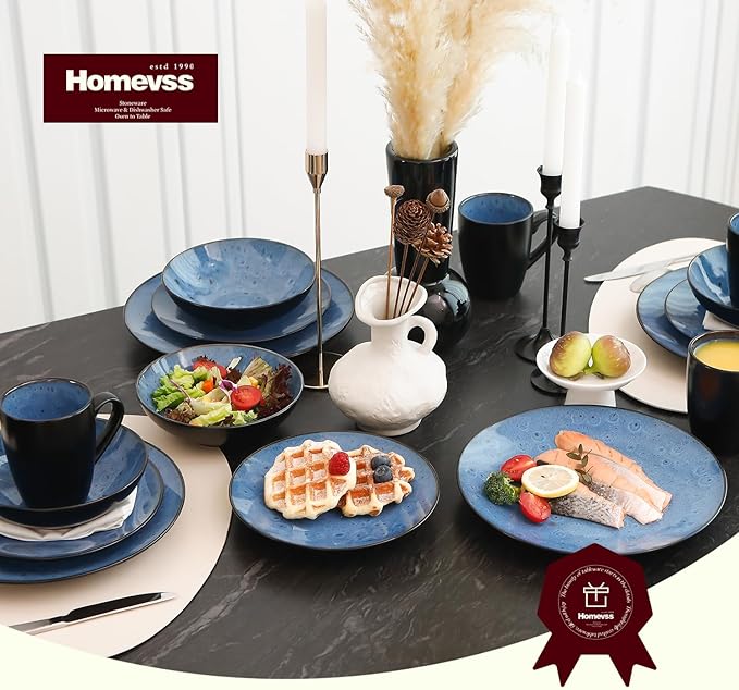 Stoneware Dinner Set Reactive Glaze (16pc Set, Capri Blue)
