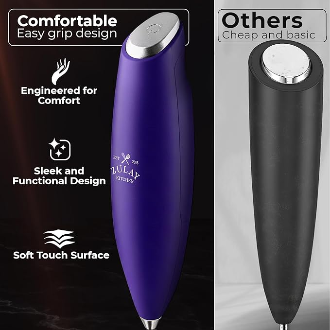 Zulay Kitchen Patented Tornado Triple Whisk Milk Frother with 4 Duracell Batteries ??Handheld Foam Maker for Coffee, Lattes, Matcha & Hot Chocolate ??Rich, Creamy Froth in Seconds