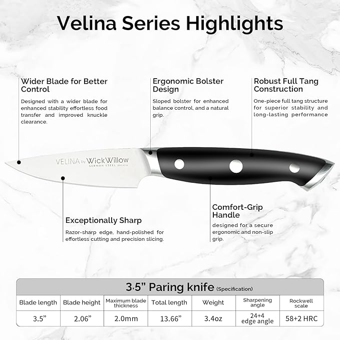 3.5" Paring Knife ??Razor Sharp German Steel DIN1.4116 ??Precision Fruit & Vegetable Knife for Peeling & Trimming ??Full Tang & Ergonomic Handle ??Gift Box ??Velina Series