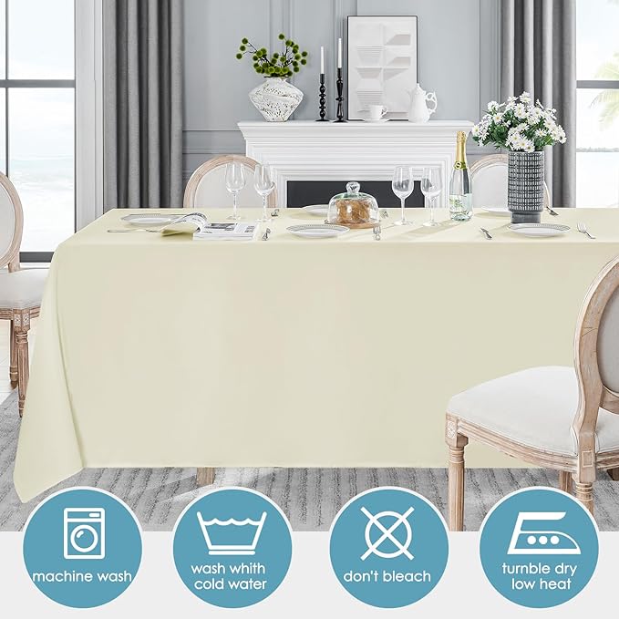 VidaFete 1 Pack Tablecloth 90 * 156inch Rectangle Table Cloth Polyester, Stain Wrinkle Resistant Polyester Dining Table Cover for Kitchen Dinning Party Wedding Tabletop Buffet Decoration(Ivory)