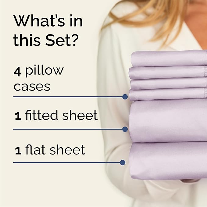 Cal King 6 Piece Sheet Set - Cooling & Breathable Bed Sheets - Hotel Luxury Bed Sheets for Women, Men, Kids & Teens - Deep Pockets - Easy Fit - Soft and Wrinkle Free - Cal King Light Lavender Sheets