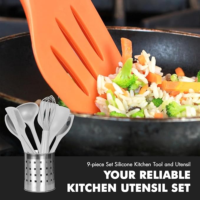 Chef Craft - Premium Silicone Kitchen Tools and Utensils Set, Non-Scratch, Withstands Temperatures up to 450째F, BPA-Free, 9 Piece Cooking Utensils Set, Gray