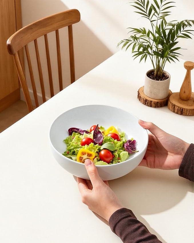Pasta Bowls Set of 8, 34oz Speckled Ceramic Bowls Set for Serving Salad, Pasta, Soup, Dinner, 8" Wide and Deep Bowls, Dishwasher & Microwave Safe, Matte Terracotta Base (Pure White)