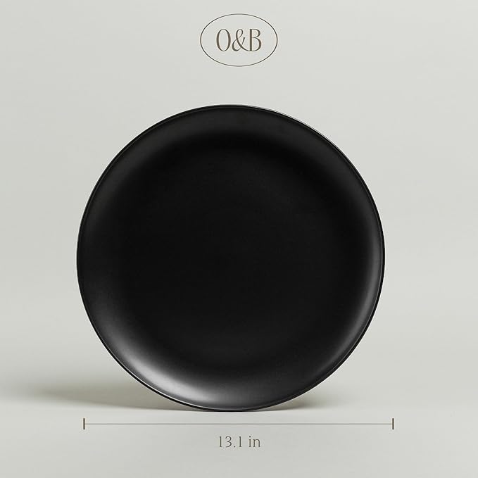 over&back Coupe Stoneware Serving Platter - Elegant 1-Piece Round Serving Platter to Complete Your Kitchen Set - 13.1" x 13.1" - Semi-Matte Black